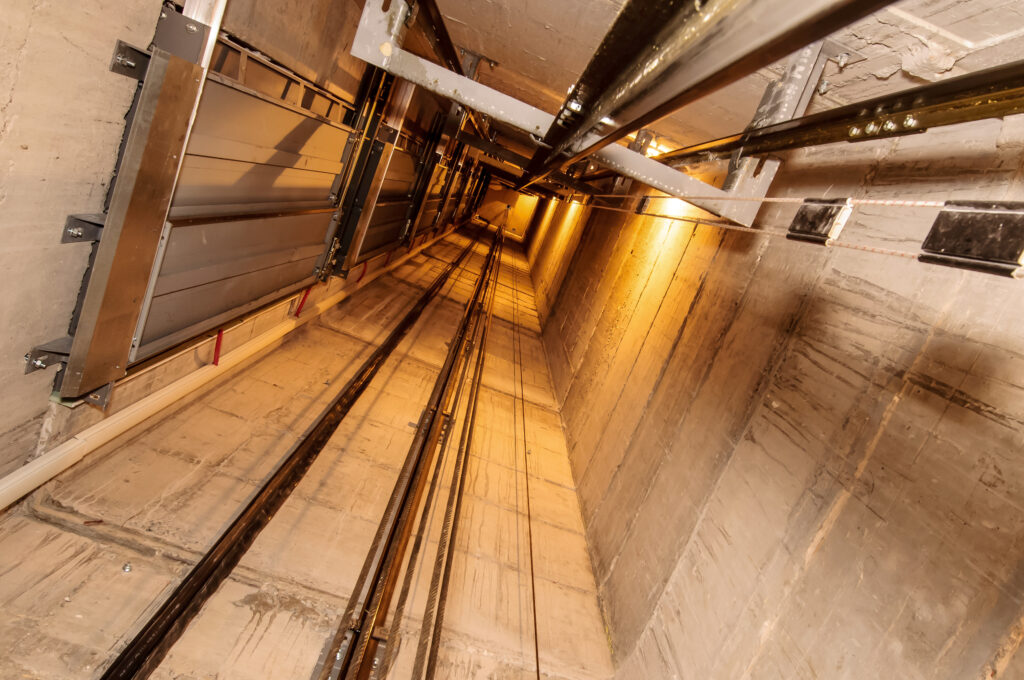 Elevator shaft and corridor in a building Elevator shaft and corridor in a building